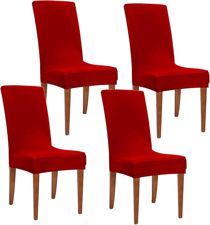 Obstal Dark Red Stretch Spandex Dining Room Chair Covers Set of 4 Universal Removable Washable Chair Seat Slipcovers Protector for Kitchen, Ceremony, Wedding, Banquet, Hotel and Party