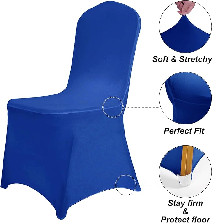 SUPERO Royal Blue Waterproof Polyester Spandex Chair Cover (12PCS), Universal Fit for Indoor/Outdoor Activities, Protector for Party, Banquet, Wedding Event, Hotel