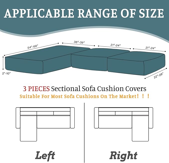 Sectional Couch Covers for Sofa Cushion L Shaped Couch Cover Washable Soft Couch Cushion Covers Stretch Sofa Slipcovers with 2 Pcs Pillowcases(3-Piece 2 Seater + 1 Chaise, Blue)
