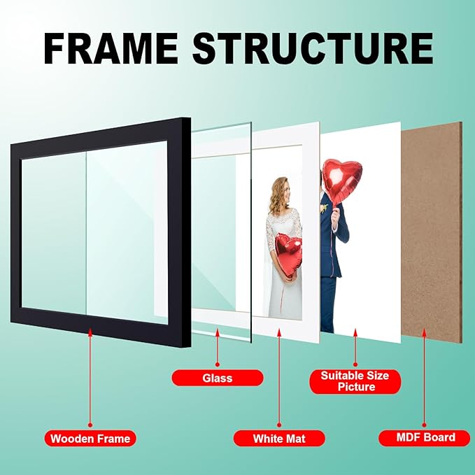 RPJC 8x8 Soild Wood Picture Frame with High Definition Glass Display Picture 4x4 with Mat or 8x8 Without Mat for Wall Mounting Hanging Photo Frames Jazz Blue