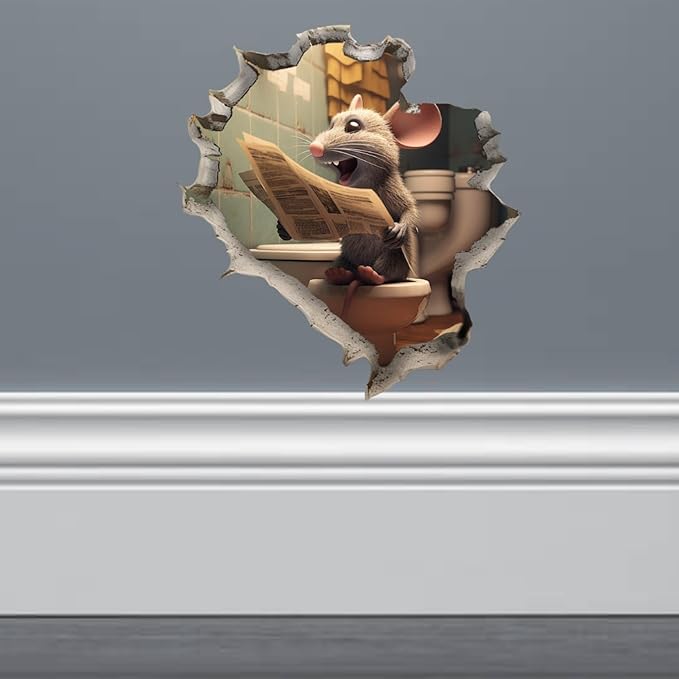 Mouse On Toilet Hole in Wall Sticker - Funny Hole in Wall 3D Prank Peel and Stick Sticker Decal - Premium Quality Vinyl Bumper Stickers 2-Pack | 5-Inch on Widest Side | Made in USA FHJ1395