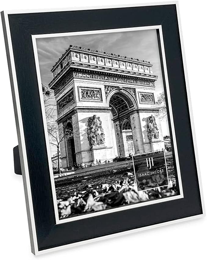 Isaac Jacobs 8x10 Black w/White (Vertical & Horizontal) Double Border Picture Frame w/Black Fabric Easel, Wall-Mountable, Made for Tabletop & Gallery, Home or Office (8x10, Black W/White)