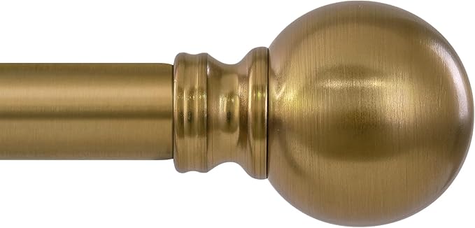 Warm Gold Curtain Rods for Windows Small 28 to 48 Inch 1" Diameter Short Adjustable Heavy Duty Antique Brass Metal Decorative with Finials Vintage Brushed Bronze for Living Room Bedroom Kitchen