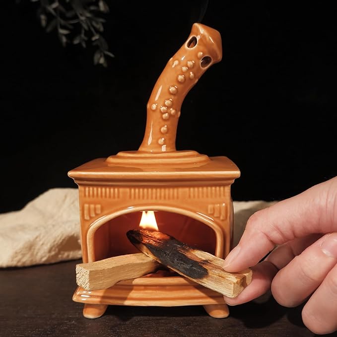 Ceramic Palo Santo Holder and Mini Chiminea Smudge Bowl | Versatile Burner for Sage Sticks, Incense Cones, Copal and Candles | Suitable for Yoga, Meditation and Mindfulness Practices