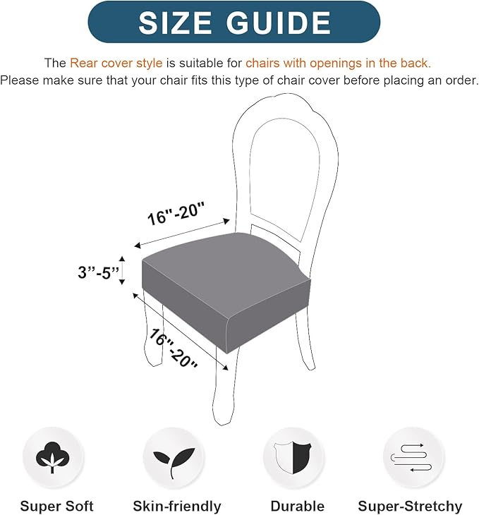 Genina Waterproof Seat Covers for Chairs,Set of 2 Dining Room Chair Seat Covers for Kitchen,Stretch Jacquard Removable Washable Dining Chair Slipcovers Protectors with Rear Covers, Light Grey