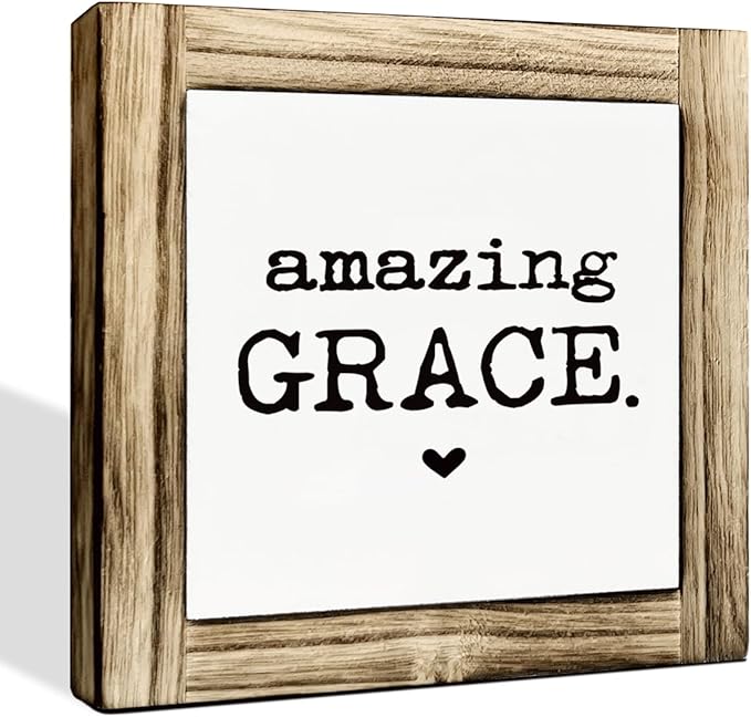 Inspirational Desk Signs, Decorative Wooden Box Sign, Farmhouse Table Signs Decor, Rustic Home Decor, Shelf Decoration, Housewarming Gift, Amazing Grace Sign, 5.9×5.9 inches