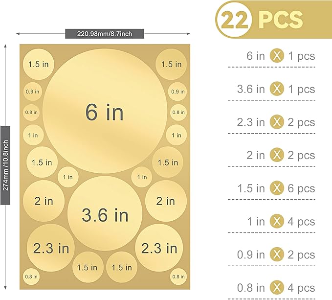 Zonon 264 Pcs Polka Dot Wall Decals for Classroom Decor Kids Circle Wall Sticker Vinyl Peel and Stick Colorful Removable for Nursery Bedroom Playroom Living Room(Gold)