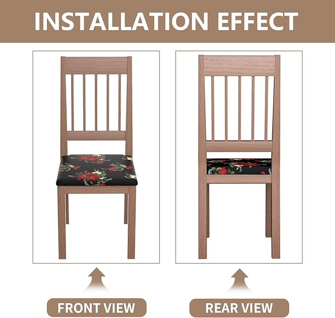 Stretch Dining Chair Seat Covers Set of 8,Dining Chair Slipcovers, Floral Printed Chair Covers,Soft Fabric Washable Upholstered Chair Seat Protector, No Rear Covers for Home Kitchen Dining Room