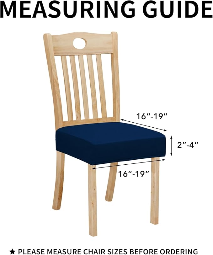 Easy-Going 100% Waterproof Seat Covers for Dining Room Chairs Set of 4, Stretch Chair Seat Slipcovers Protector Removable and Washable Kitchen Dining Chair Covers, Navy