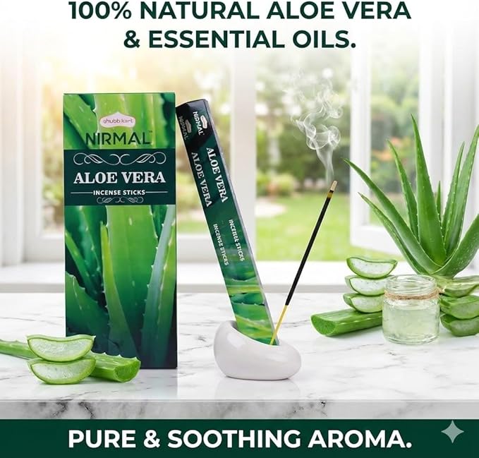 Shubhkart Nirmal Aloe Vera Incense Sticks, Pack of 6 (120 Sticks). Fresh, Clean & Soothing Scent. Perfect for Stress Relief, Relaxation, Yoga & Refreshing Home Fragrance