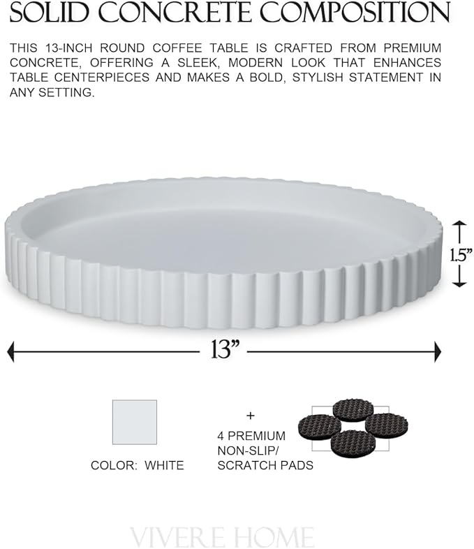 13-Inch Round Coffee Table Tray - Concrete bandejas decorativas Round White Decorative Tray for Coffee Table Decor - Table Centerpieces Kitchen Island Trays Decorative Trays - Dining Room Tray White