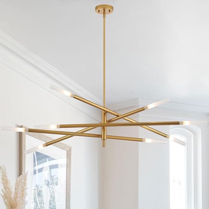 Modern Sputnik Chandelier for Entryway, Industrial Gold Pendant Lighting, 8-Light Vintage Hanging Light Fixture for Dining Room Bedroom Kitchen Foyer
