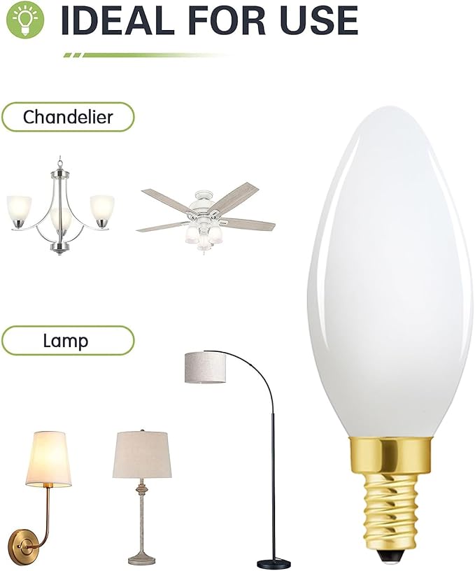 E12 Frosted led Bulb 6W Equivalent E12 Candelabra Bulb 60 watt Daylight 4000K Matt White Glass AC120V 600LM Dimmable B11 for Chandeliers,Ceiling Fan and Wall sconces Pack of 6
