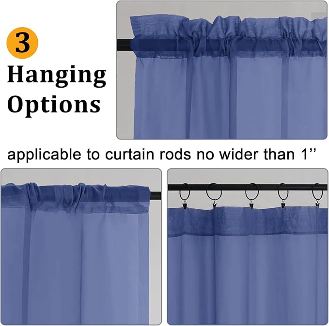 Gwine Royal Blue Sheer Curtains 72 Inches Long 2 Panels Set for Front Door, Light Filtering Sheer Curtains for Living Room, Lightweight Rod Pocket Window Treatments Drapes, Each 42" Wx72 L