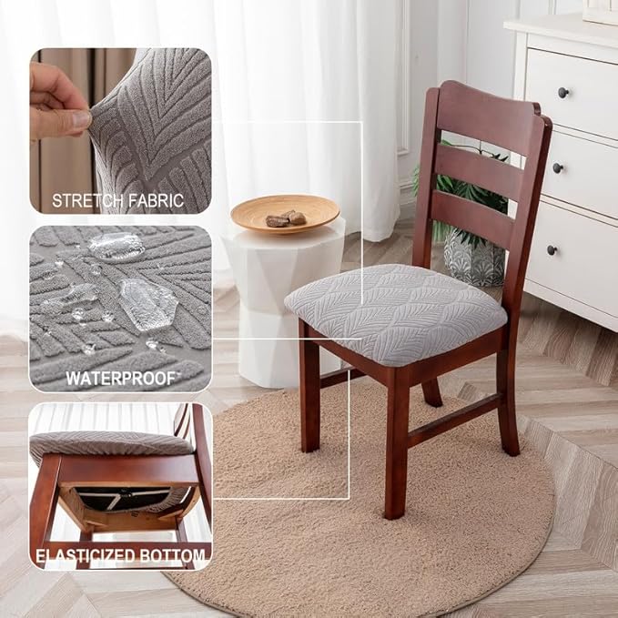 Genina Waterproof Dining Room Chair Cover Set of 4, Stretch Jacquard Seat Covers for Dining Room Chairs, Kitchen Parsons Chair Covers Slipcover Protector