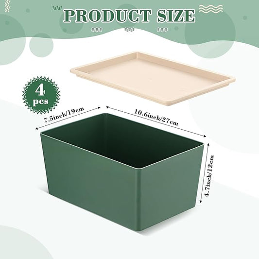 Menkxi 4 Pcs Storage Bins with Lids Plastic Stackable Containers for Organizing Shelves Christmas Ornament Box Baskets(Green,Small)
