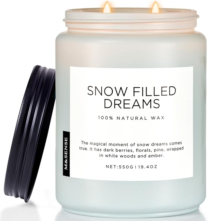 M&SENSE Snow Filled Dreams Winter Large Scented Candles, 19.4oz 110 Hour Clean Non Toxic Long Lasting Candle Organic Natural Soy Wax Candle Gifts for Women Men