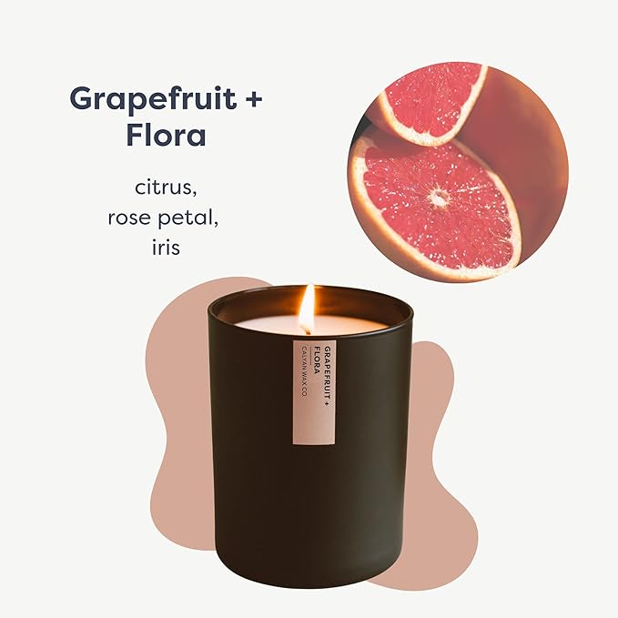 Calyan Wax Co. Grapefruit & Flora Scented Candle - 75 Hour Burn - Luxury Non Toxic Soy Wax Candles - Long Lasting Black Tumbler Jar Candle for Home - 10.2oz