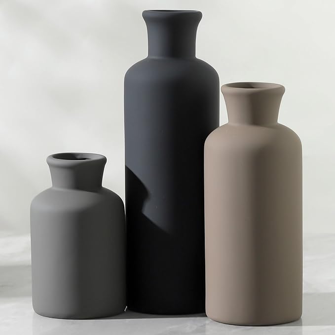 Ceramic Vase Set of 3, Neutral Vases Home Decor Rustic Farmhouse Decor Vase Terra Cotta Pottery Vases for Bouquet Pampas Grass Dried Fresh Flowers Living Room Kitchen Bedroom Bathroom - Multicolor