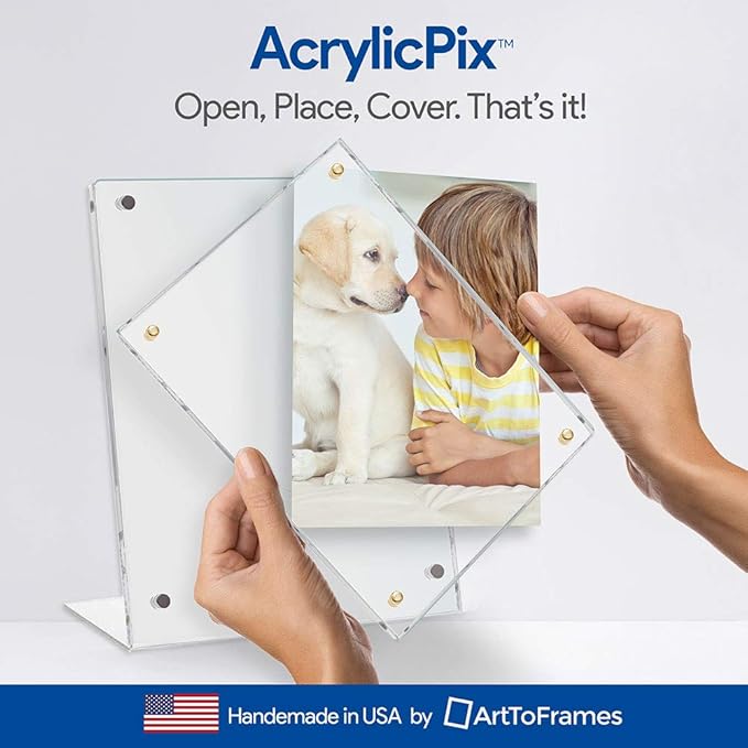 ArtToFrames 20x16 Acrylic Floating Picture Frame - Table Stand with Gold Magnetic Front Cover to Easily Change Photos - Made in The USA