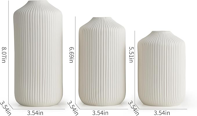AWNR Ceramic Vase Home Decor: Set of 3 White Flower Vases Minimalist Vase for Flowers Modern Home Decor for Living Room Centerpiece Table Decorations