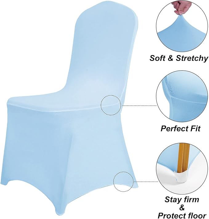 SuperO Waterproof Spandex Chair Cover 25PCS, Stretch Dining Chair Covers, Polyester Outdoor Chair Covers, Protector Stretch Chair Cover for Party Universal, Banquet, Wedding Event, Hotel(Blue Mist)