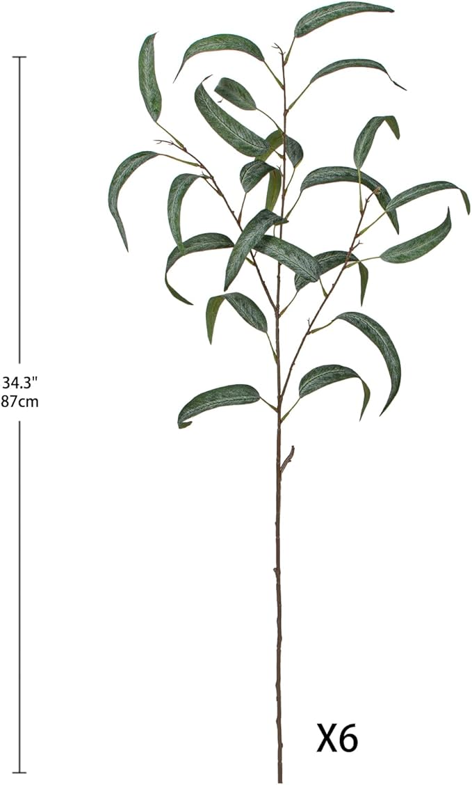 Faux Eucalyptus Stems - 34' Long Fake Salix Leaves 6 Pcs Artificial Greenery Stems for DIY Bouquet Arrangements, Centerpieces, Shower Decorations