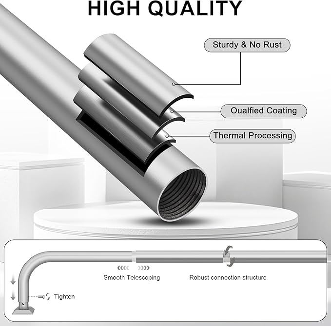 Silver Curtain Rods 2 Pack, Heavy Duty Wrap Around Curtain Rod for Windows 28 to 48 Inch, 1" Adjustable Decorative Blackout Curved Drapery Pole, Modern Room Darkening Rod, Window Treatment Rods