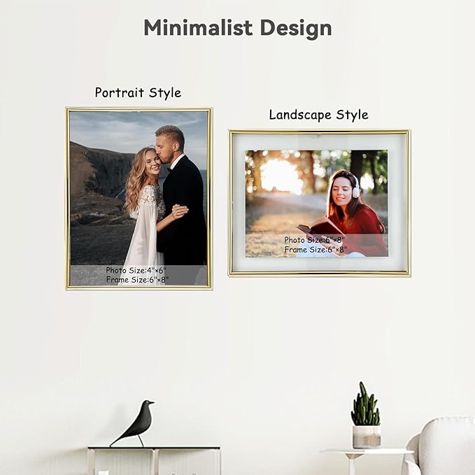 Wall Floating Frame, 8"×10", Gold, Wall Mounting or Wall Leaning, For Photo 6×8, 5×7, 4×6, Classy Gift For Festival, Wedding, Anniversary, Home or Office Décor