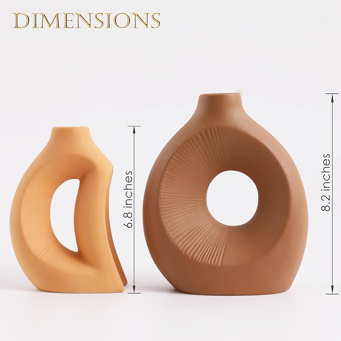 Ceramic Vase Set of 2 - Handcrafted Ceramic Vases for Home Decor & Shelf - Modern Farmhouse Decor for Kitchen, Office, Bedroom & Living Room Decorative Objects for Mantel, Table Centerpieces