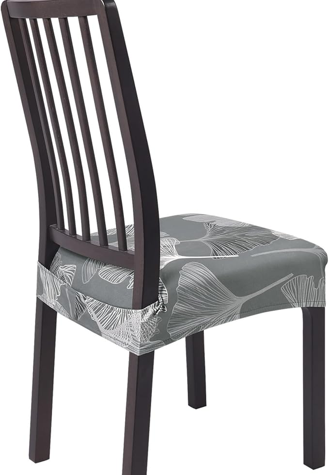 SearchI Stretch Dining Chair Seat Covers Set of 4, Soft Removable Washable Seat Covers for Dining Chairs, Dining Room Seat Cover Protector (Rear-Covered, Green Foliage)