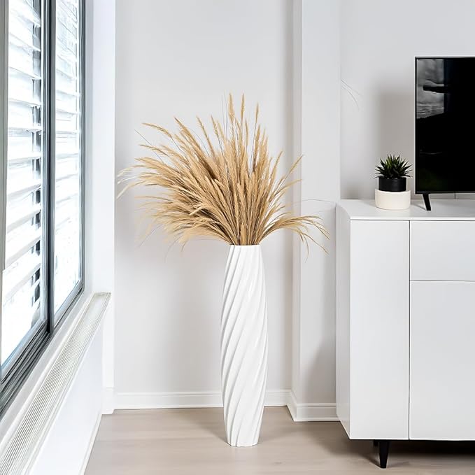 Tall Floor Vase, 23.6 inches Tall Vases Sturdy, Luxury, Textured for Decorative Branches Dried Flowers, Floor Vase for Rustic, Living Room, Shelf Decor (White)