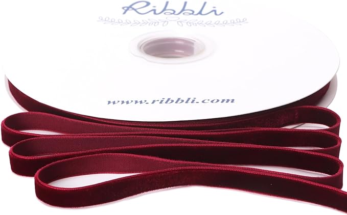 Ribbli Burgundy Velvet Ribbon 3/8 Inches Continuous 25 Yard Spool Green Christmas Ribbon for Gift Wrapping Crafts Home Decor