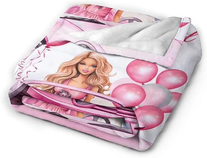 Tijuboni Pink Doll Love Throw Blanket Birthday Gifts for Girls Women Kids Adults Soft Flannel Fleece Blanket for Couch Sofa Bed Home Decor 60"x80"