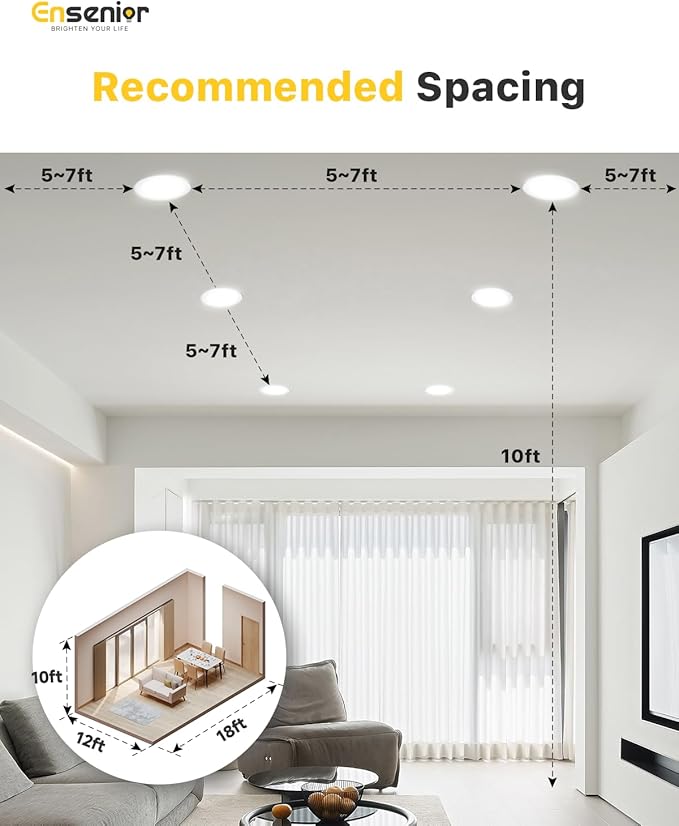 Ensenior 16 Pack 6 Inch LED Recessed Ceiling Light, Dimmable, 6000K Clear White, 1050LM 12W 120V, High Brightness Canless Wafer Downlight - ETL&FCC&IC