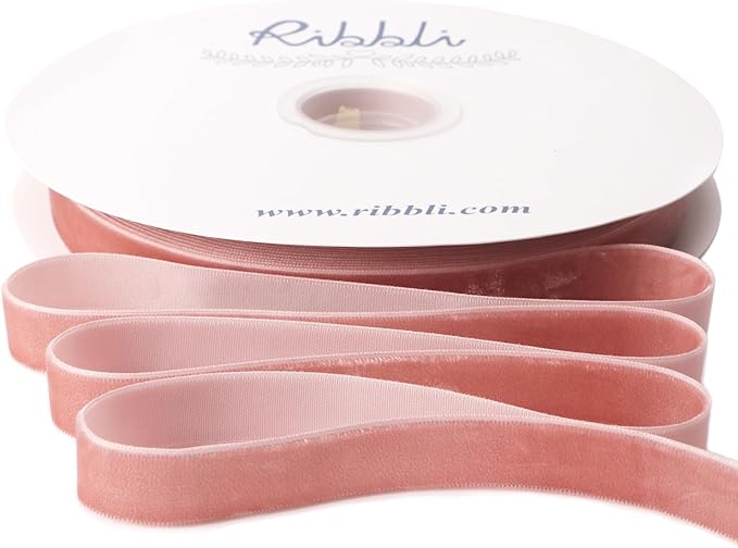 Ribbli Rose Gold Velvet Ribbon 5/8 Inches Continuous 25 Yard Spool Dusty Pink Christmas Ribbon for Gift Wrapping Crafts Home Decor