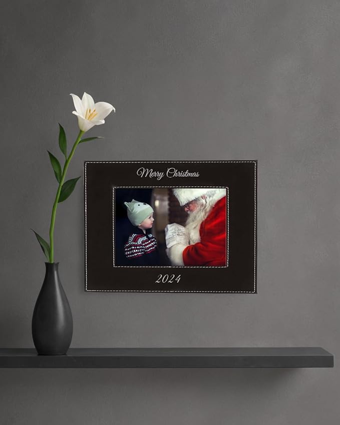 CustomGiftsNow Personalized Add Your Custom Text Engraved Leatherette Faux Leather Hanging/Tabletop Personalized Group Family Photo Picture Frame (Black, 4x6-inch Horizontal)