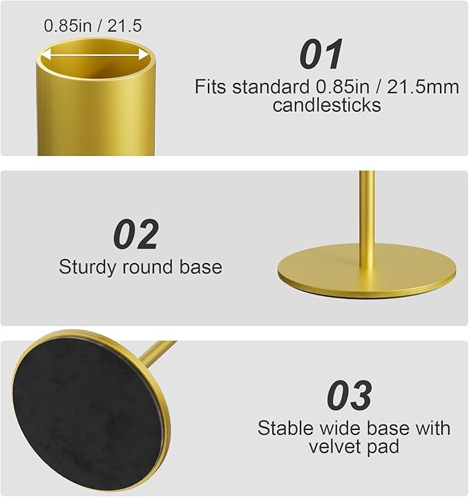 Set of 24 Gold Taper Candle Holders Bulk Candlestick Holders, Decor Candle Stick Candle Holder for Table or Mantel Centerpiece, Wedding, Dinning, Party Home Decor