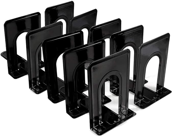 Book Ends, Bookends for Shelves, Book Ends to Hold Books for Heavy Books, Metal Bookends Office Nonskid, Heavy Duty Book Ends Black 6.69 x 4.9 x 4.3in, 5 Pair/10 Piece