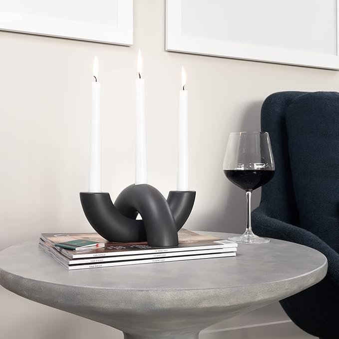 Taper Candle Holder Set - Candle Stick Holders for Dining Room Table, Entryway Table, or Fireplace Mantel - Modern Candelabra Home Decor (Black)