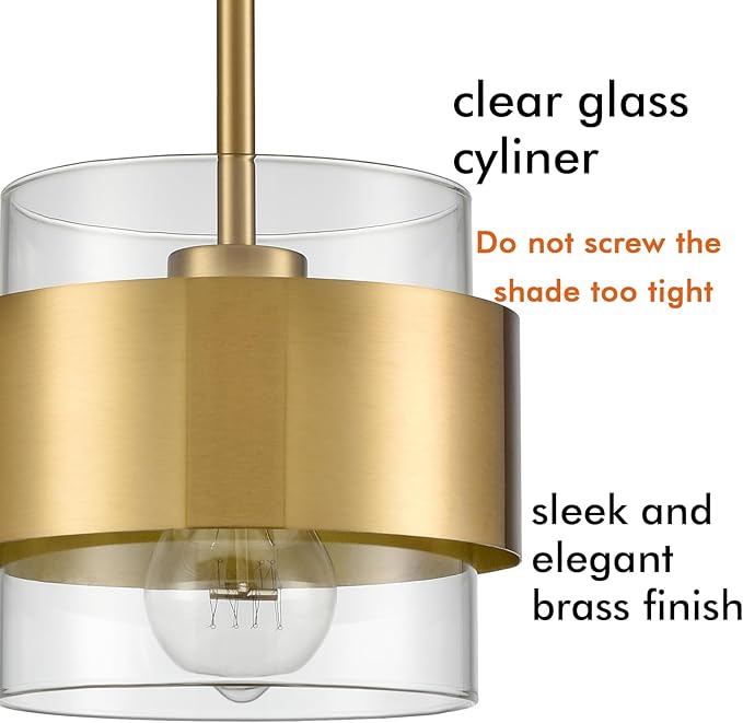 CLAXY Glass Pendant Light Mini Gold Hanging Pendant Lighting Clear Cyliner Shade for Kitchen Sink Dining Bathroom, Adjustable Hanging Rods