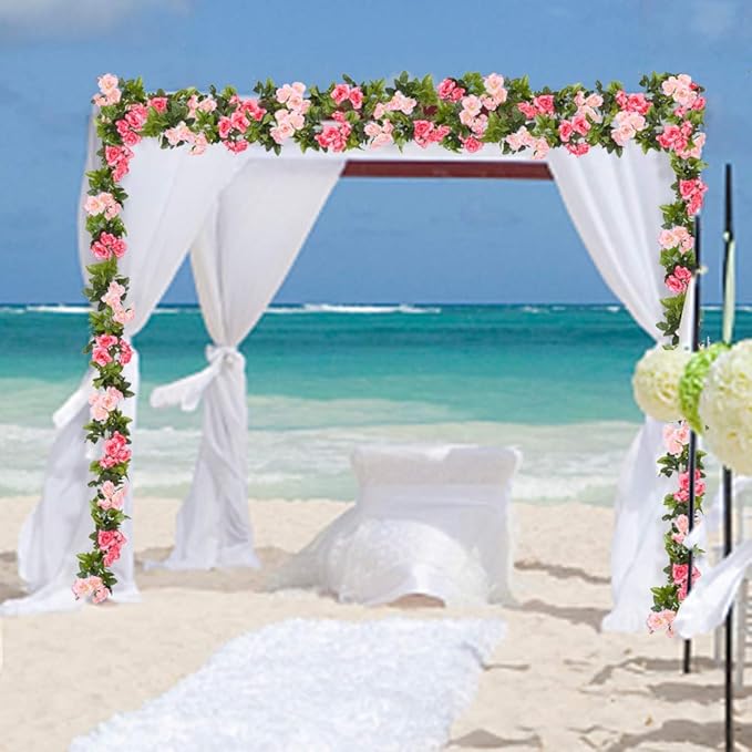 4 Pack(28.8 Ft) Artificial Silk Rose Flower Vines Fake Garland for Backdrop Hanging Garlands Decoration Wedding Arch Room(Rose Red)