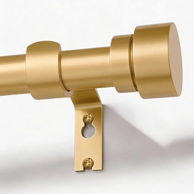 Modern Gold Curtain Rods for Windows 48 to 84 Inches Adjustable Length Heavy Duty 1" Diameter Window Curtain Rod with Decorative Finials for Outdoor Bedroom Kitchen Living Room