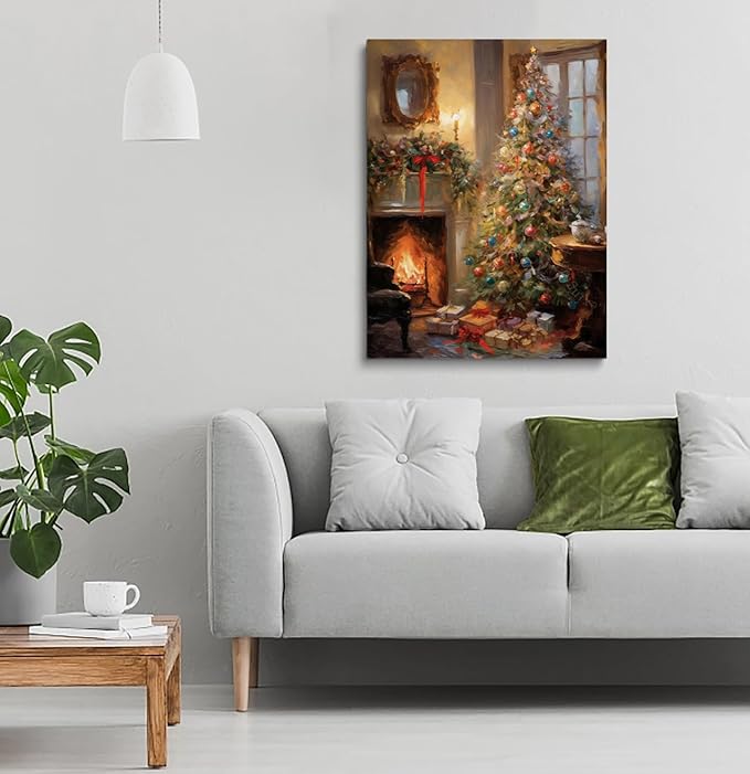 Christmas Tree Oil Paint Living Room Wall Art, Cottagecore Decor, 12x16inch Unframed