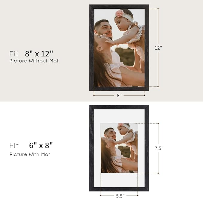 8x12 Oak Wood Picture Frams - Minimalist 8x12 Oak Wood Frames, 8"x12" Picture Frame Wood, Natural Solid Wooden Picture Frames for Wall Art Photo and Prints(3 Pack, Black)