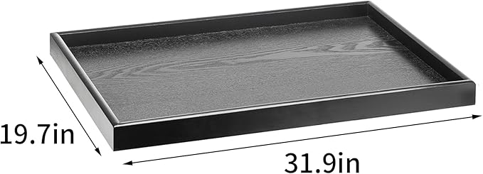 32 x 20 Inches Extra Large Solid Wood Serving Tray for Tea Coffee Table Snack Food Meals Serving Plate Kitchen Party Bar Breakfast Server with Raised Edges Black Wooden Decorative Ottoman Tray