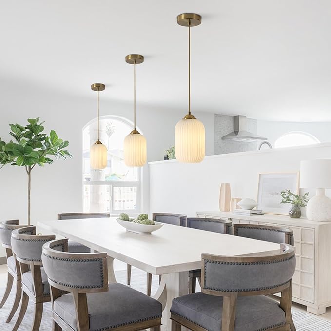 Mid Century Modern Globe Pendant Lights Kitchen Island Contemporary Cylinder Pendant Lighting Mini White Glass Pendant Light Brass Gold Hanging Light Milk Ribbed Glass Pendant Light