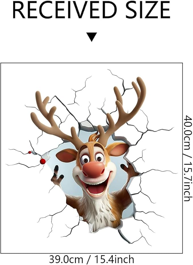Christmas Creative Wall Sticker, 6 Pack 3D Santa Claus Christmas Wall Stickers, Funny Broken Wall Design Holiday Decals, Removable Peel & Stick Reusable for Door, Window & Refrigerator Decor (C, 3Pcs)