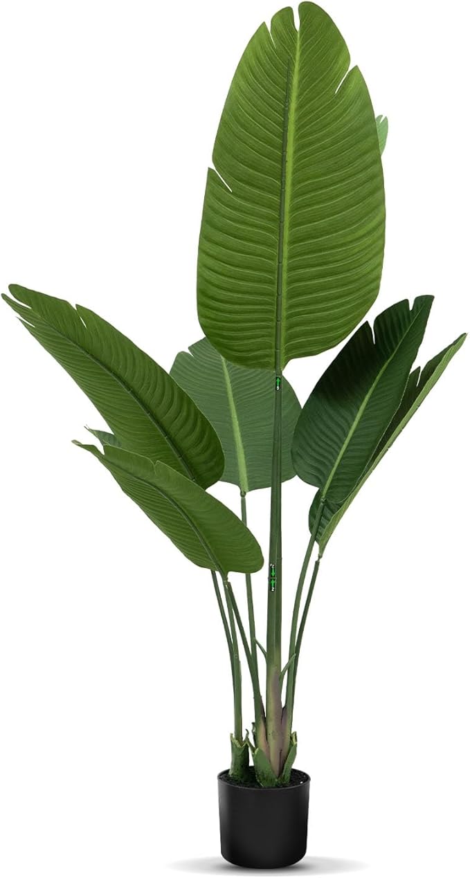 Artificial Travelers Palm Tree 4ft - Faux Tree Nearly Natural Indoor Outdoor, UV-Resistant Tall Artificial Plants, Standing Fake Plant, Bird of Paradise for Home Office Living Room Decor