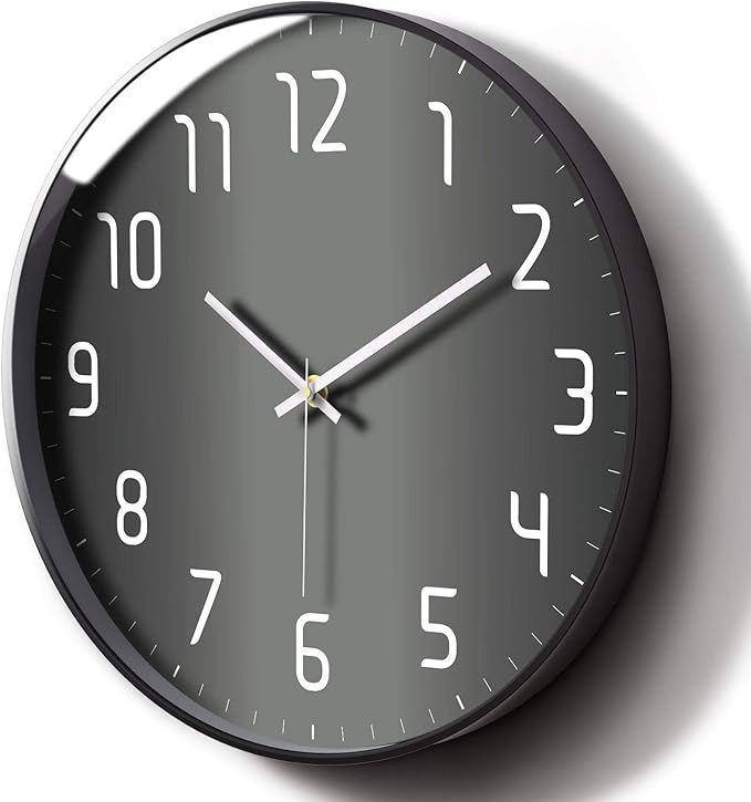 Modern Wall Clock Silent Non Ticking Cool Clocks for Wall Black&Grey Large Office Analog Small Battery Operated Wall Clock for Bedroom Kitchen Living Room Decorative Cool Unique Reloj De Pared 14inch